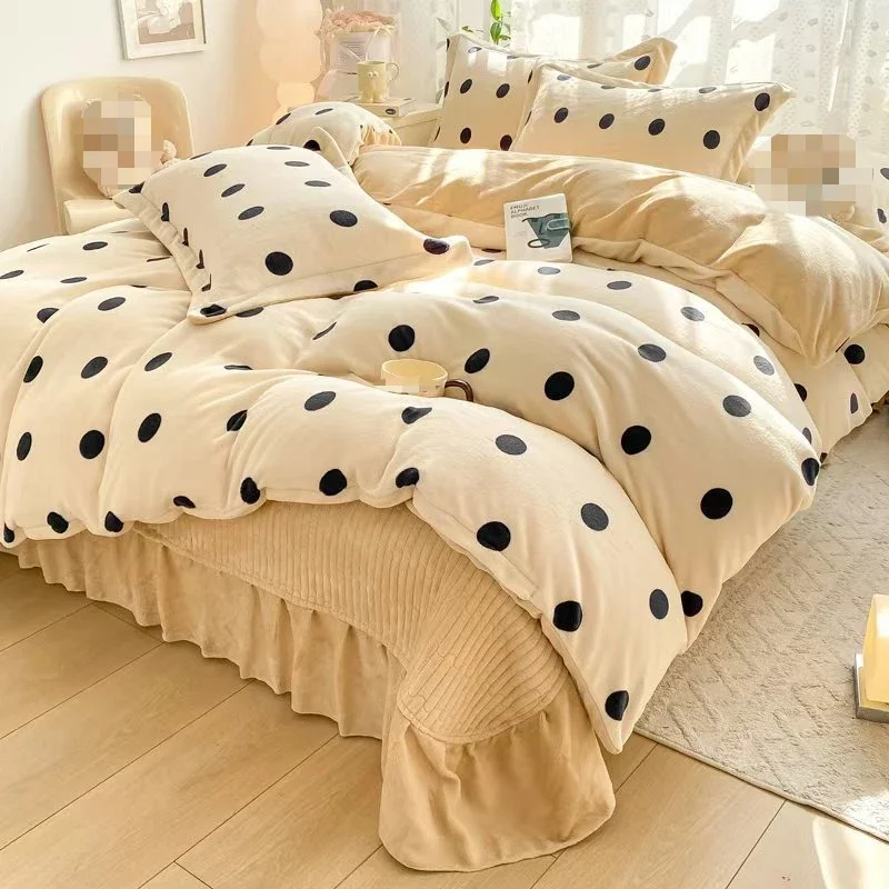 200x230cm Double-sided Velvet Warm Duvet Cover Winter Thicken Bed Coverlets Four-piece Bedding Set Comfortable Fluffy Breathable