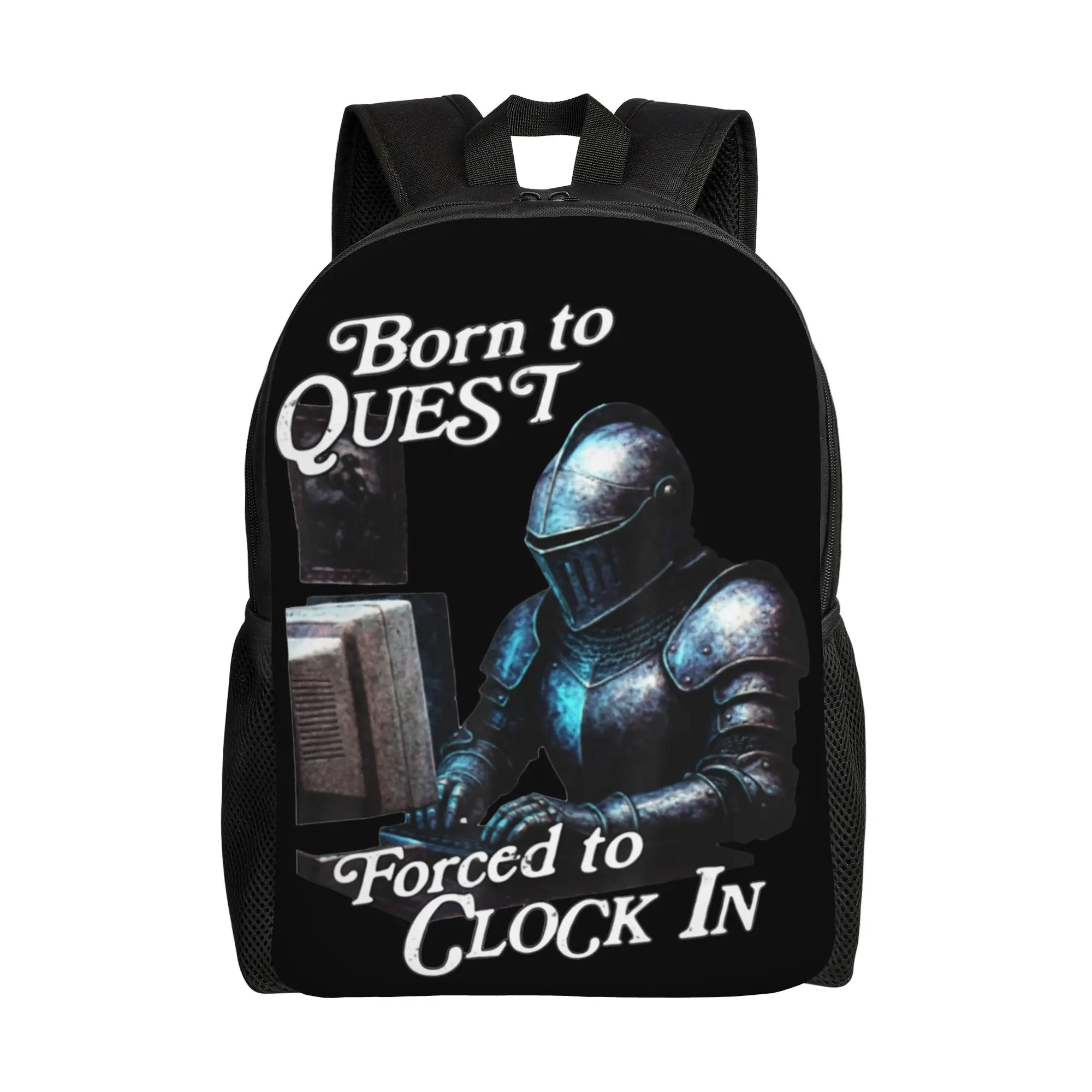 

Рюкзак Born to Quest Forced to Clock in для мужчин и женщин, стильный, для старшей школы, походов, путешествий, повседневный, игровой, с мемами, для колледжа, сумка через плечо, подарок