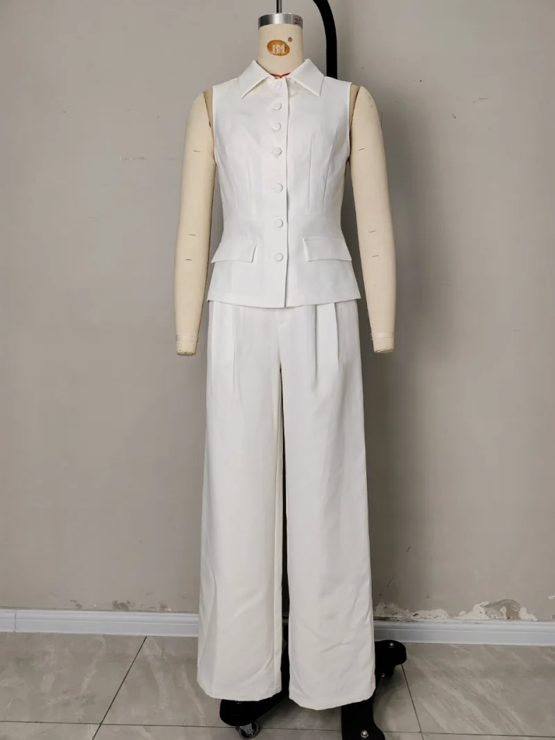 Elegante 2-teilige Sets Frauen Outfit Sommer Kleidung Frauen Ärmelloses Dünnes Top Breite Bein Hosen Sets OL Stil Trainingsanzüge Frau Sets