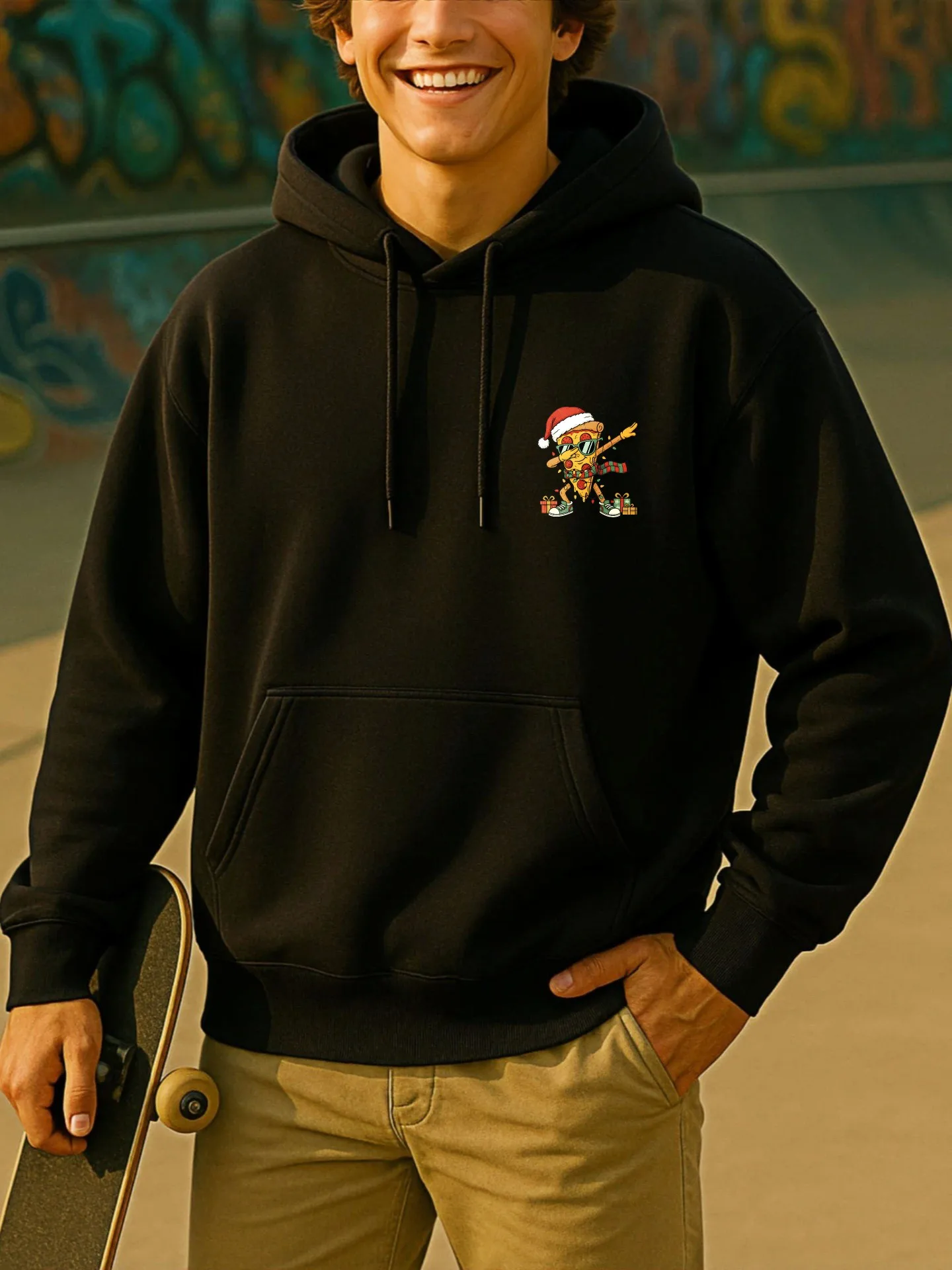 هوديي جرافيك للرجال، بلوفر بغطاء للرأس مطبوع عليه رسوم كرتونية، نمط ملابس الشارع، مبطن بالصوف، للشباب، للارتداء اليومي