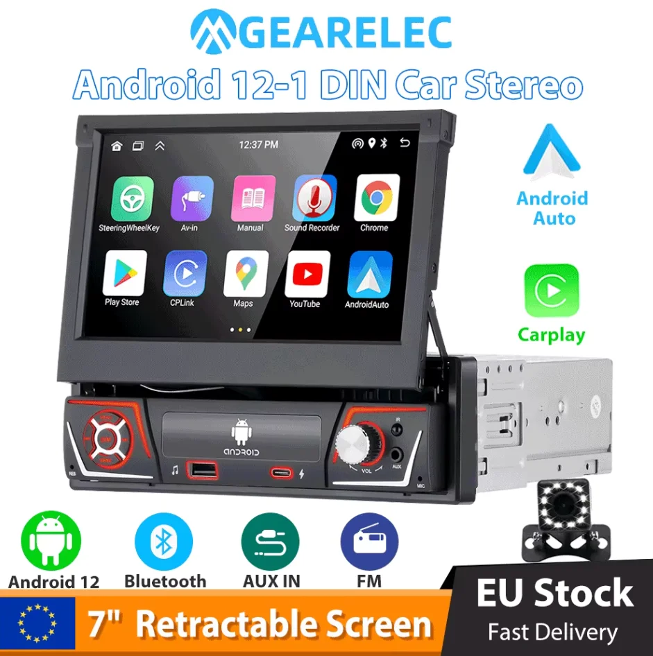 Universal Carplay Android Auto 1 Din Car Radio With 7