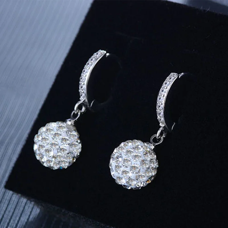 

Fashion 925 Sterling Silver Earrings Jewelry Clear Crystal Zircon Drill Ball Round Stud Earrings for Women Girls Kids Lady Gift