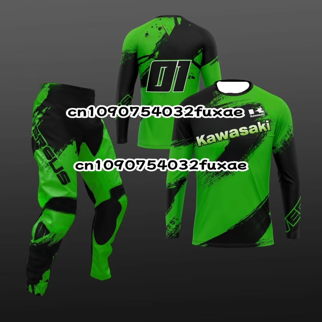 

2026 Motocross Men Kawasaki Jersey And Pants For Men Set The Motocross Endurance Gear Combination Off-Road Youth Racing Suit