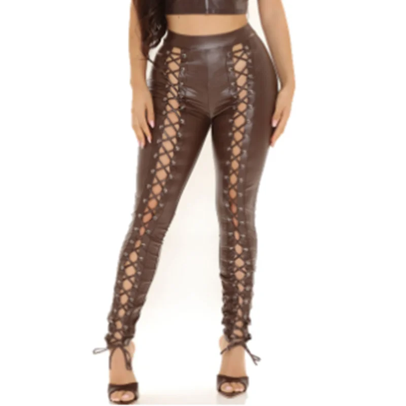 High Waist PU Leather Sexy Pants Women Fashion Bandage Pencil Pants Black Streetwear Casual Women Trousers S M L XL XXL