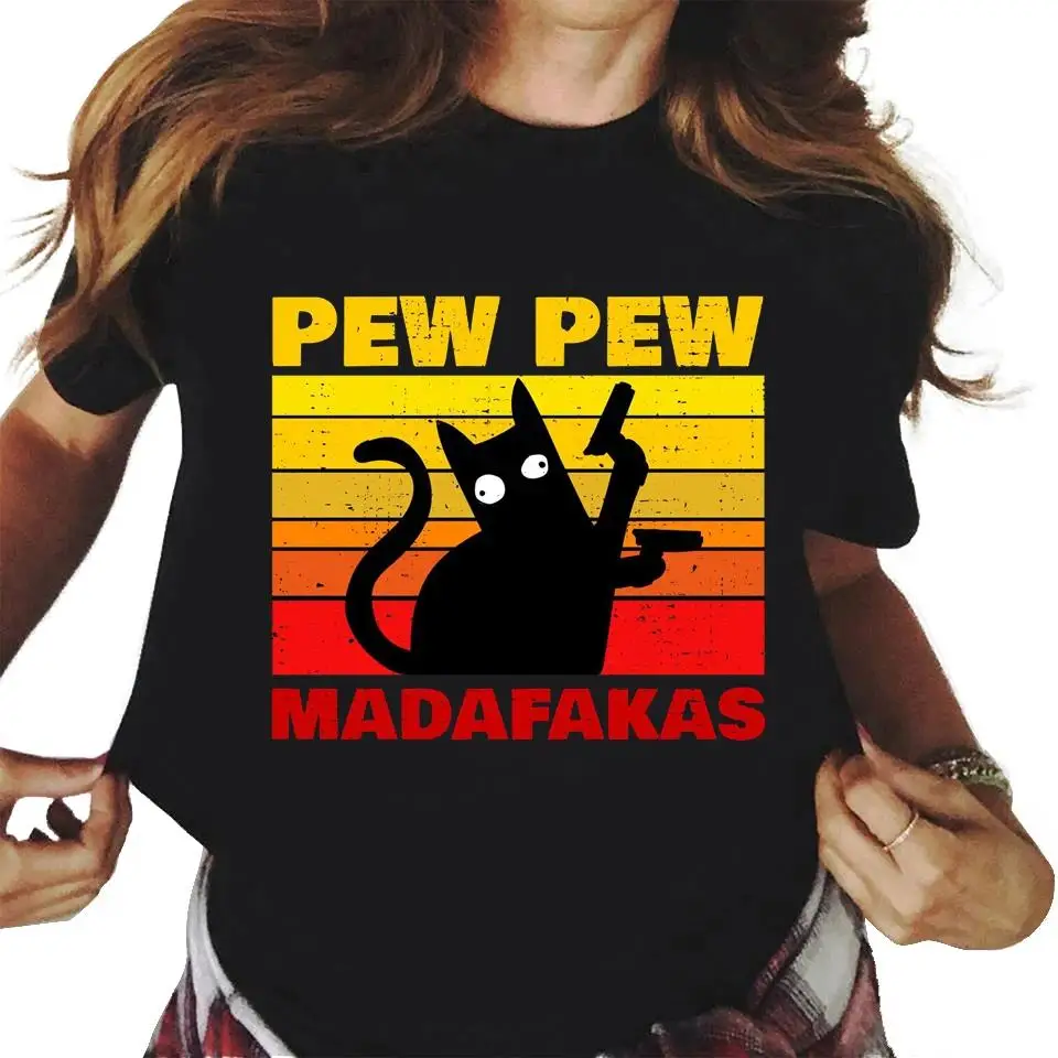 Pew Madafakas wydruk graficzny śliczne czarne koty T Shirt mężczyźni kobiety moda na co dzień wycięcie pod szyją krótki rękaw Plus rozmiar Unisex T