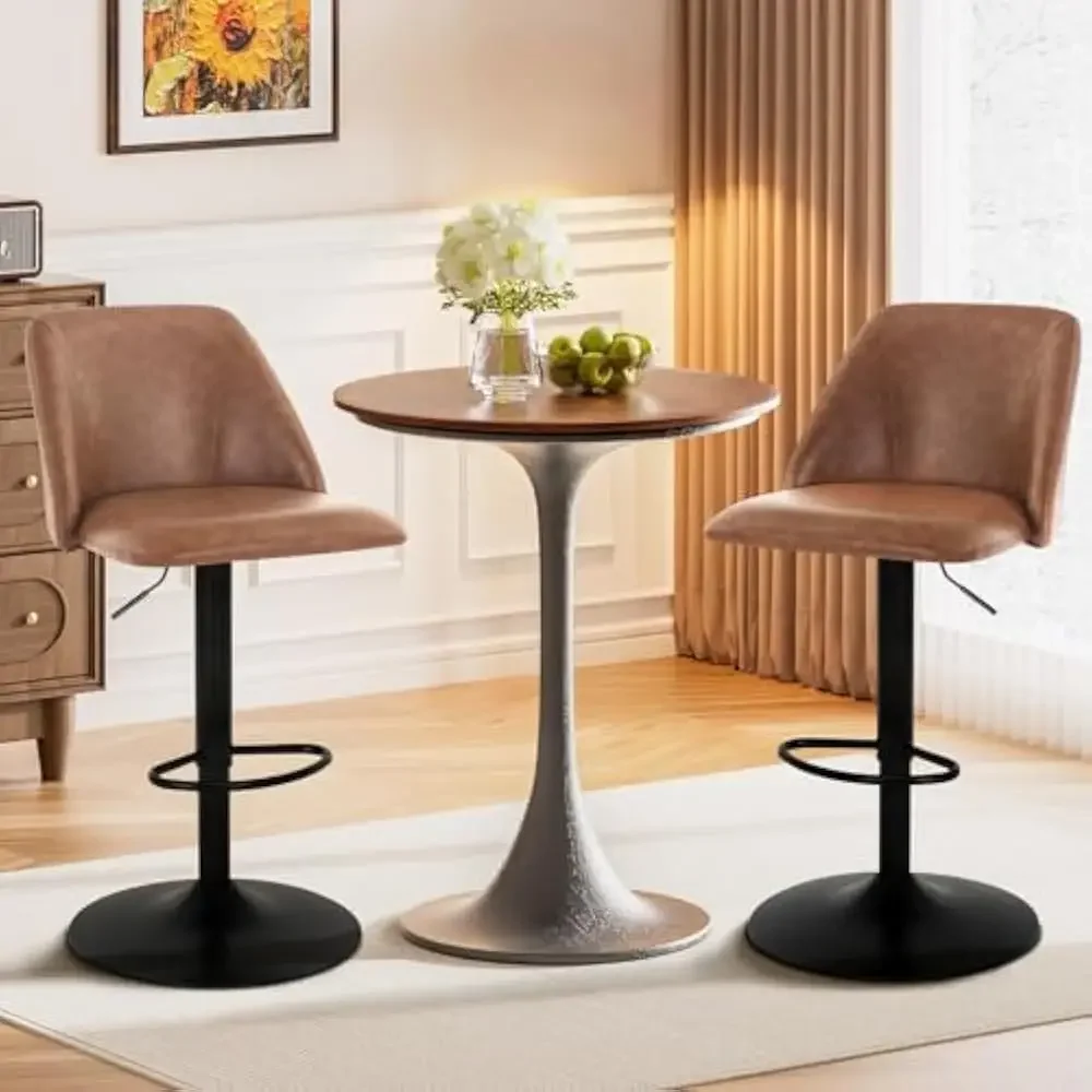 Juego de 4 taburetes de bar, sillas de bar giratorias modernas, taburetes de bar tapizados de cuero PU ajustables, altura de mostrador con respaldo completo