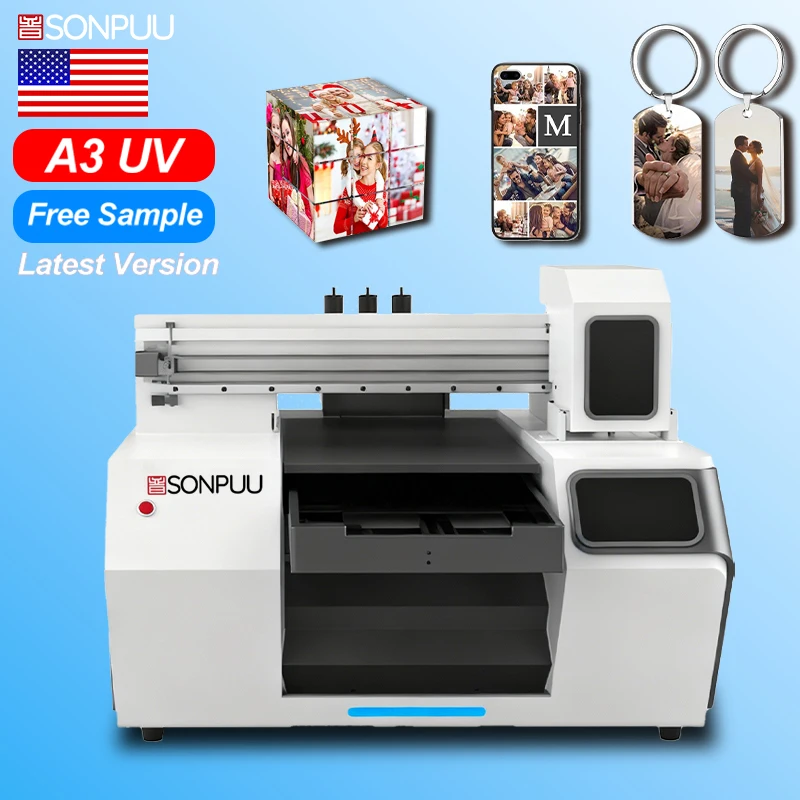 New A3 UV Printer UV Inkjet Printer DTF Flatbed Printer with I3200 Print Head for Keychain Golf Ball Phone Case Badge Glass Pen