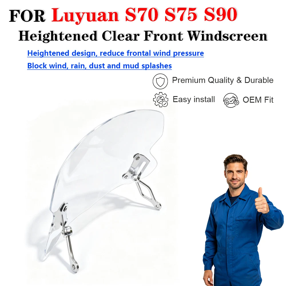 Clear Heightened Windscreen Wind & Rain Protection Non-destructive Mod Parts For Luyuan S70 S75 S90 E-scooter