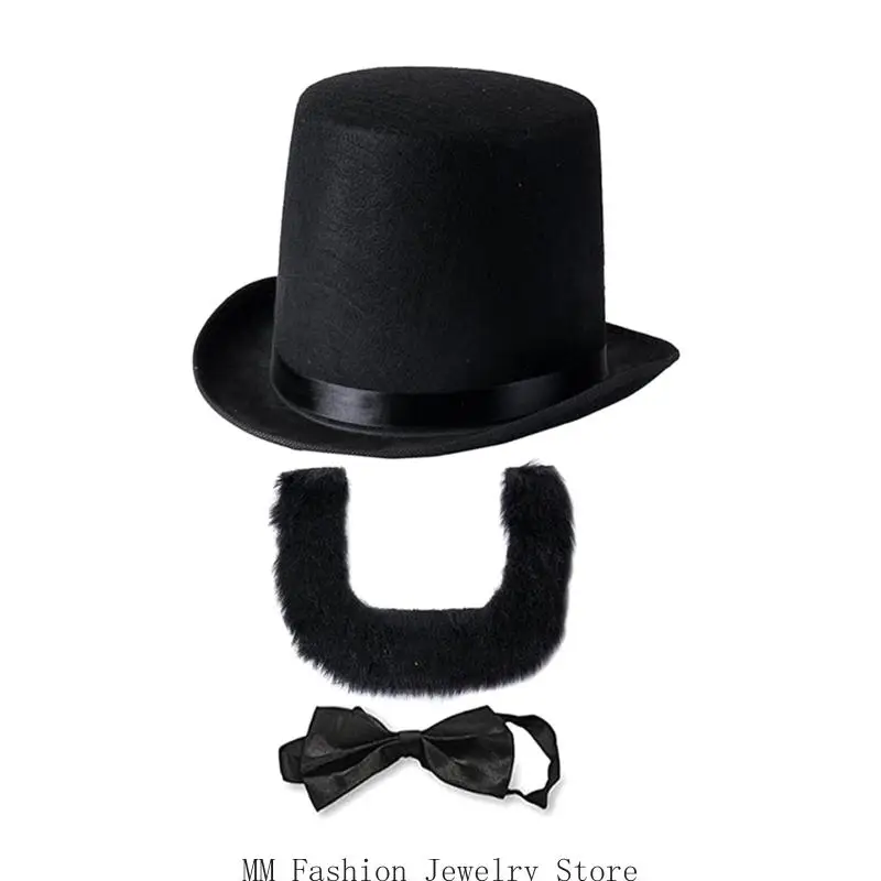 

Abrahams Lincolns Costume Accessories Beard Mustache Top Hat Necktie Presidents Day Costume Halloween Cosplay Costumes