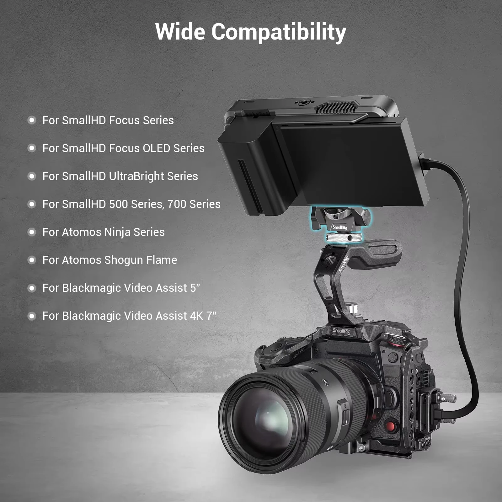 Szybkozłączka do monitora SmallRig z mocowaniem Cold Shoe/ARRI/NATO Uchwyt 2905B Zacisk do aparatu Obrotowy i regulowany uchwyt monitora