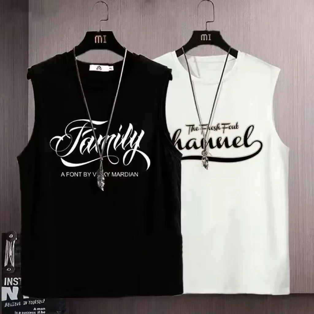 Summer Men Quick Drying Sleeveless Vest with Fashionable Printed Ice Silk Thin Breathable T-shirt
