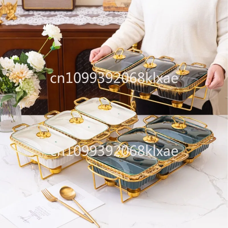 Three grid binaural ceramic baking pan household tableware heating soup pot dry pot 3pcs baking ware