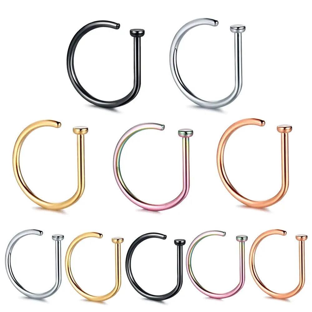 ASTM F136 Titanium Piercing D Shape Nose Stud Lot Body Lip Ring Septum Eyebrow Tragus Helix Rings Jewelry Basic Hoop