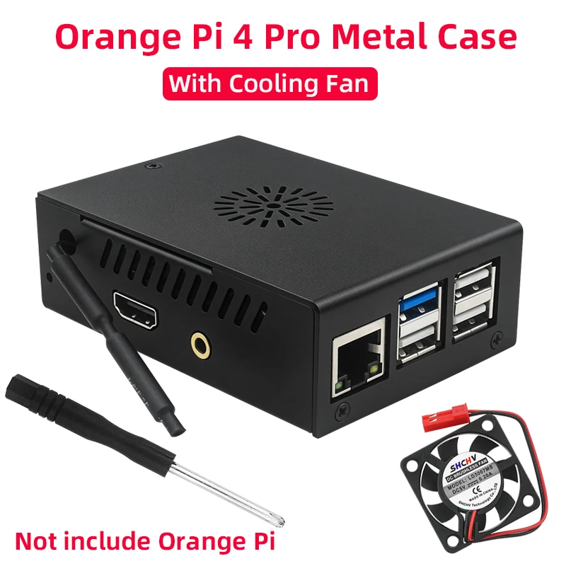 Metalowa obudowa Orange Pi 4 Pro, czarna, ze stopu aluminium, z opcjonalnym wentylatorem chłodzącym, pasywny…