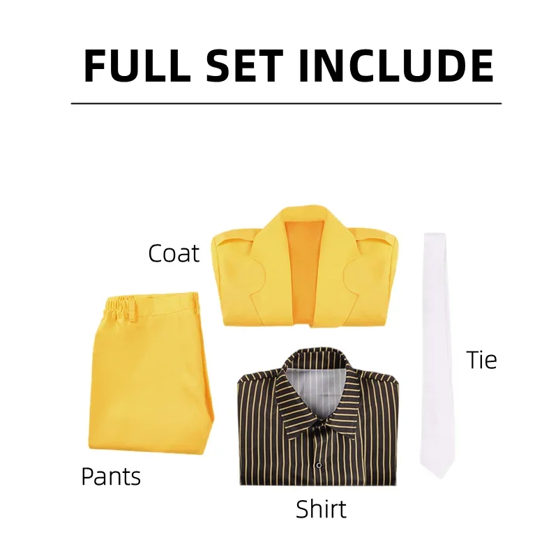 Anime Halloween Party Cosplay Csotume High Card Finn Oldman Yellow Suit Shirt Tie Unisex Adult Kid Stage Performance Uniform