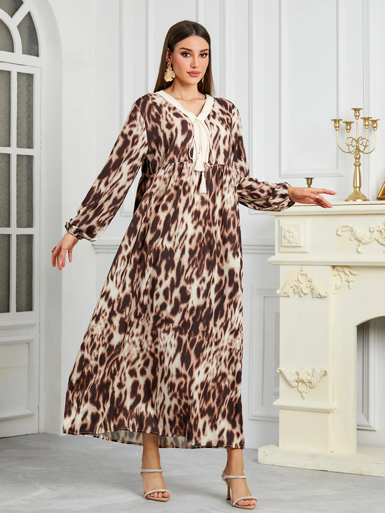 

Plus Size Omg! 2025 Middle East Muslim Leopard Print Loose Dress—Cloud - Like Cozy!