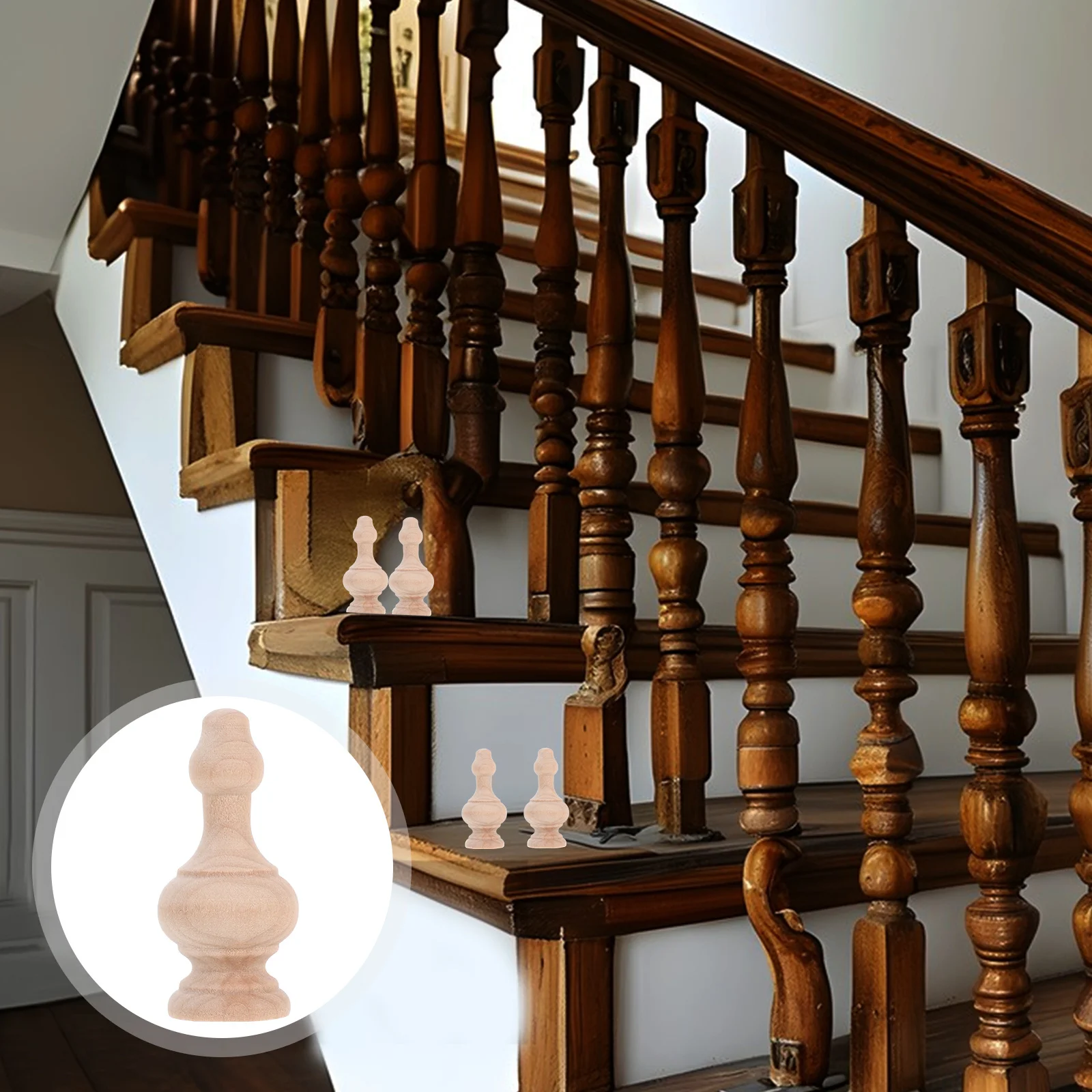 

4pcs Wooden Small Baluster European Style Craft Decoration Table Top Home Decor Dining Room Centerpiece Rail Baluster Wood