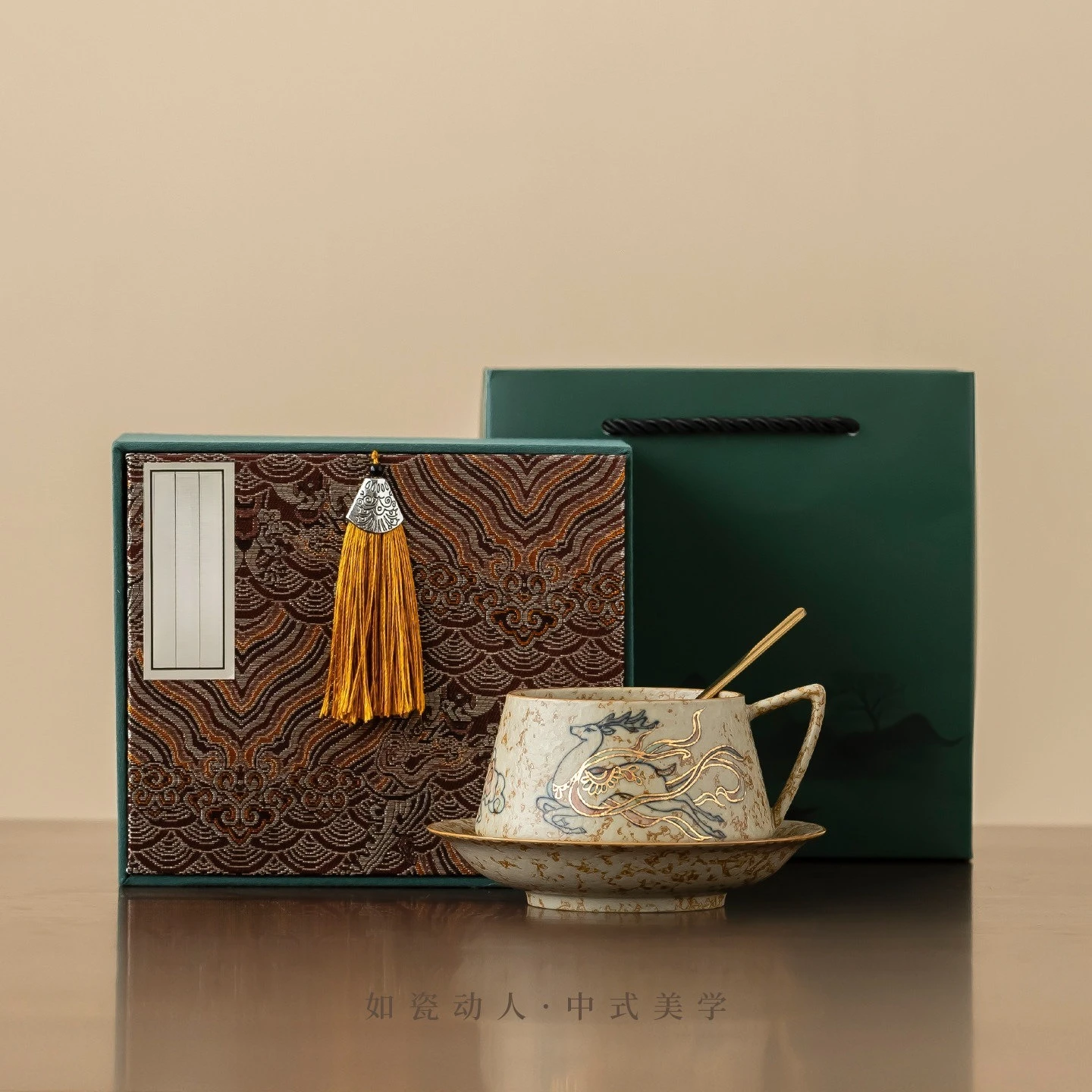 Forbidden City Dunhuang hand-painted nine-color deer coffee cup ultimatum set, high-end and exquisite