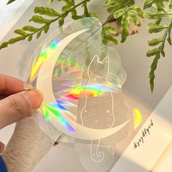 컬러 레이저 정적 유리 스티커 고양이 달 재미 있은 태양 포수 레인보우 프리즘 스티커 Anti-collision Glass Home Store Decorations