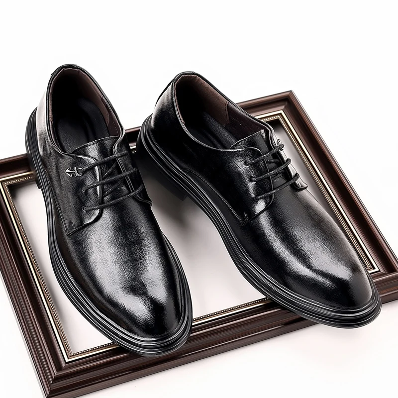 Men Invisible Height Increasing Shoes 2026 Autumn New Hidden Heel Business Formal Dress Shoes Groom Wedding Party Shoes