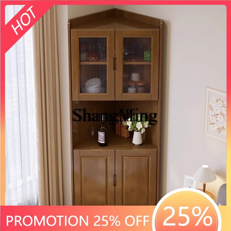 

FG good-looking solid wood corner cabinet living room corner drop edge storage Chinese style bookcase with glass door