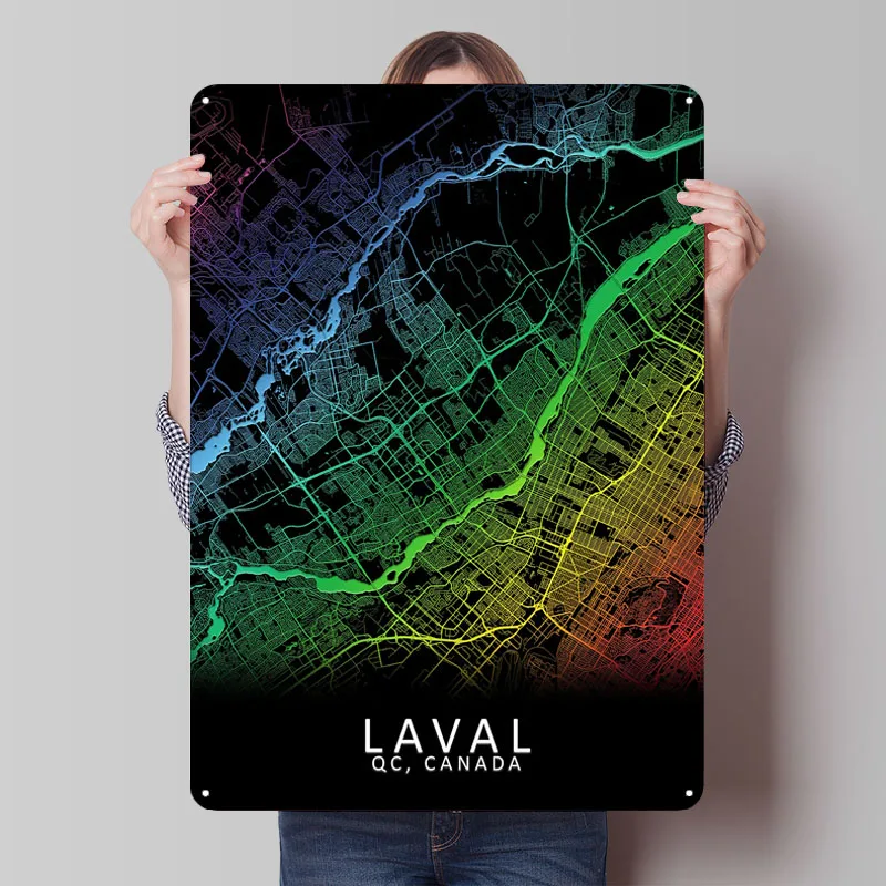 

Laval QC Канада Карта города Металлический плакат Настенная художественная роспись На заказ Металлическая жестяная вывеска Таблички для настенного художественного украшения Предметы домашнего декора Ретро