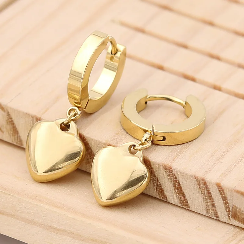 

Minimalist Stainless Steel Heart Drop Earrings for Women New Gold Color Geometric Circle Earrings Fashion Jewelry Wholesale
