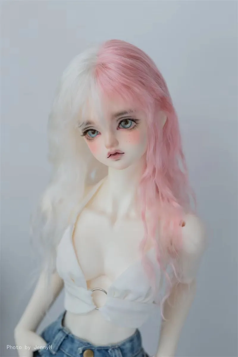 Morbido Mohair Frangia Diritta Lati Bicolore Capelli Lunghi 1/3 1/4 Parrucca Riccia Colorata Viola Spot Inventario Ragazze Accessori per Bambole BJD