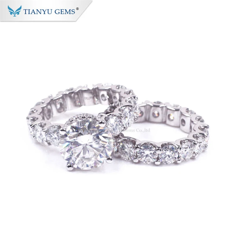 

Tianyu Gems 10.5mm Round H&A Moissanite Ring Set 13ctw D Color Diamonds 18k 14K 10K White Gold Rings Women Wedding Bridal Sets