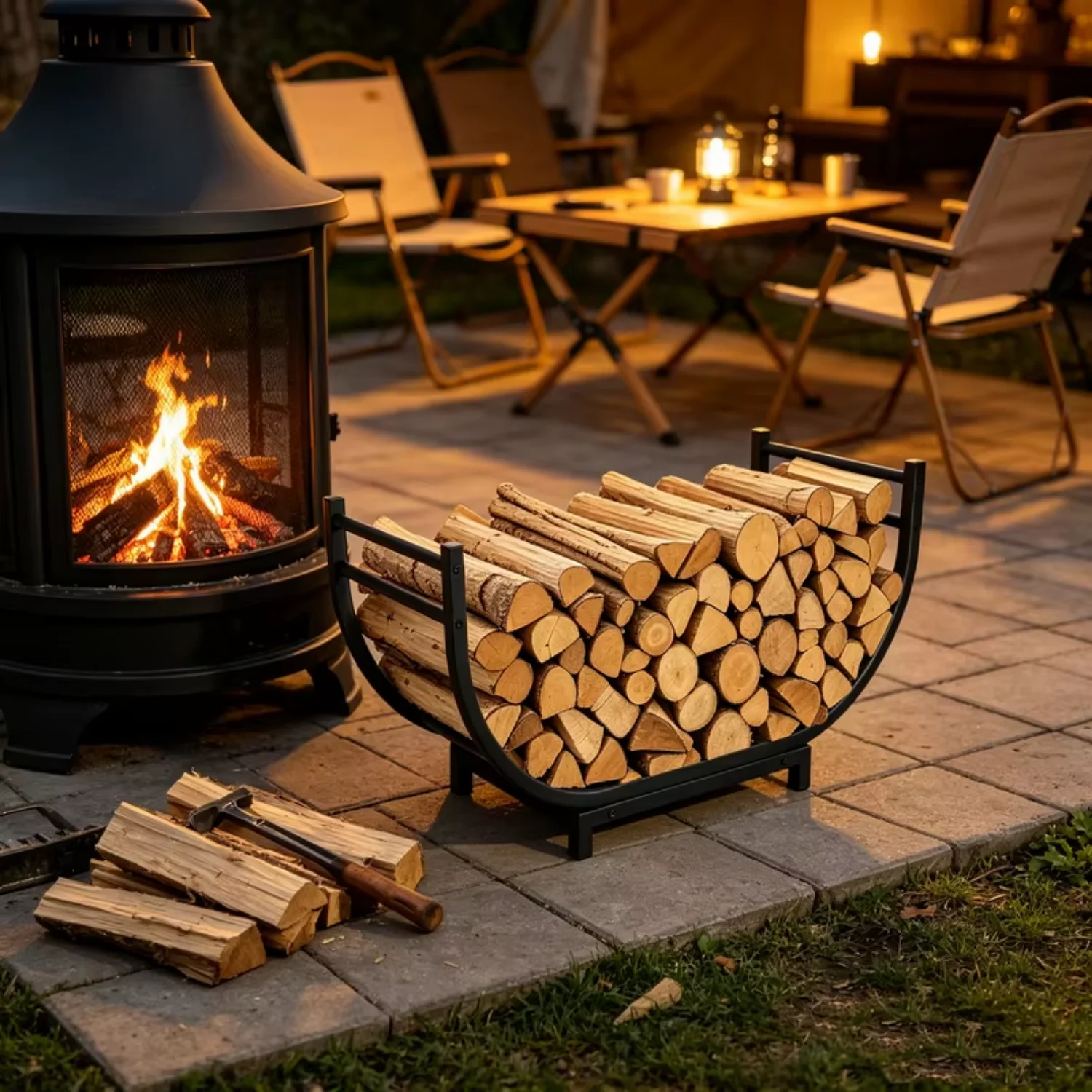 New Premium standing Firewood Log Rack with Handles Indoor Outdoor Hearth Decor
