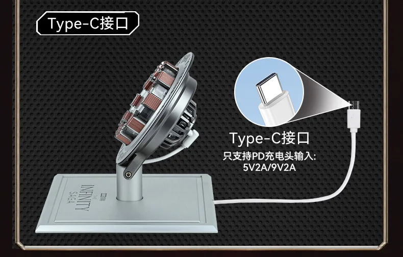 Iron Man Arc Reactor Wireless Charger Tony Stark Heart Reactor Lamp 15W Fast Wireless Charging Stand LED Light Collectible Gift