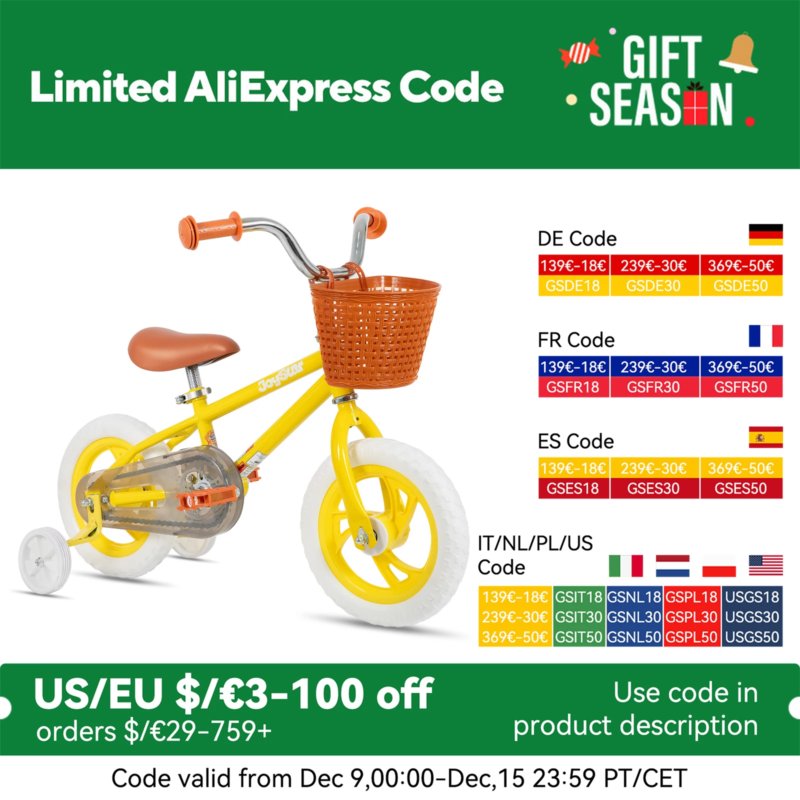 US free shipping Starlet 12 Inch Kids Bike with Training Wheels for Ages 2-4 Years Old Boys and Girls 12