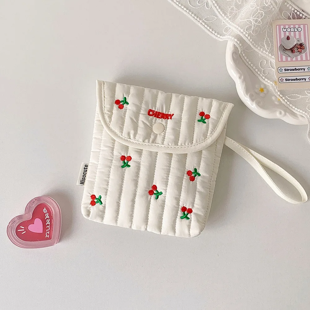 

Large Capacity Embroidery Cherry Cosmetic Bag Menstruation Towel Storage Cotton Cloth Sanitary Napkin Storage Bag Purse