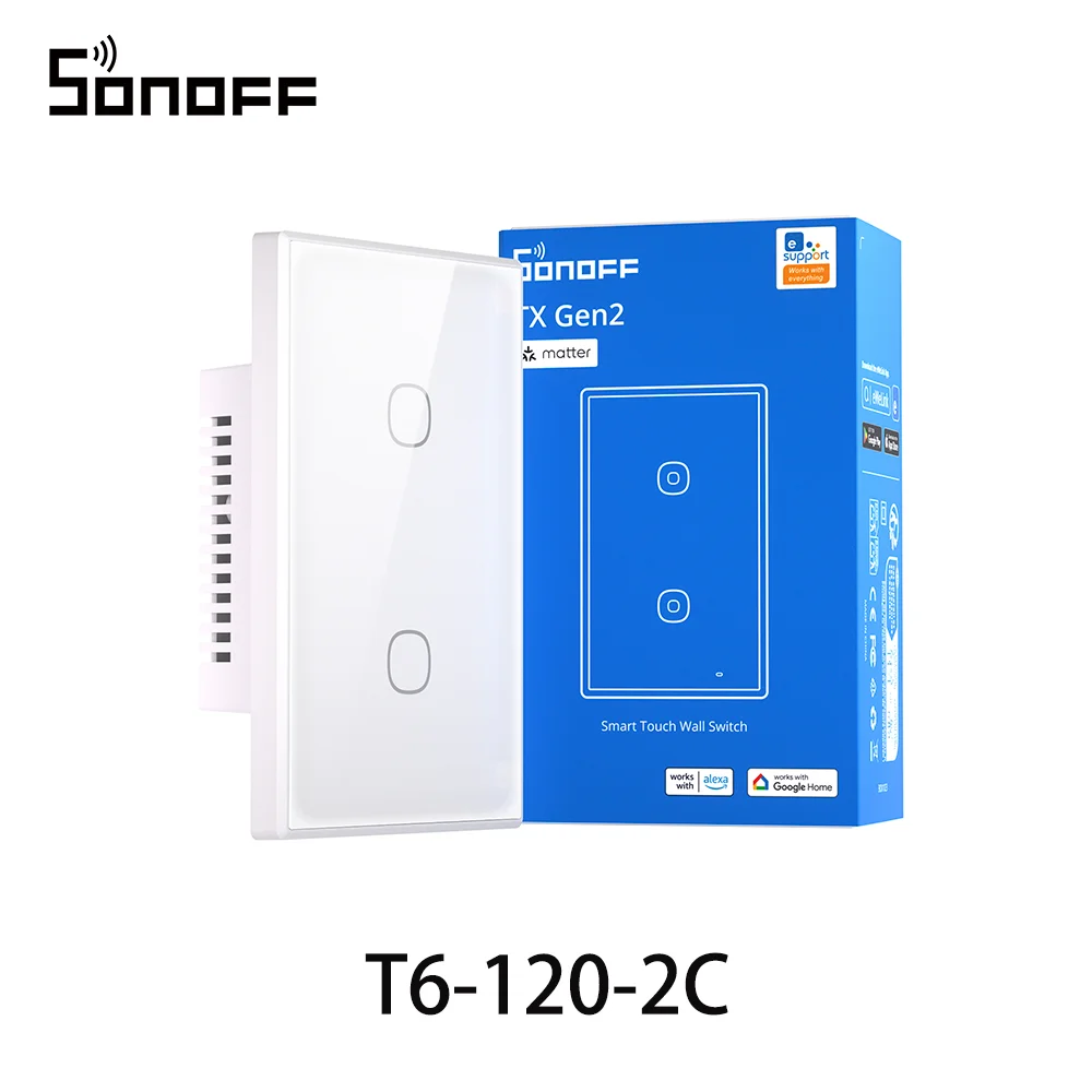 SONOFF T6 120 Matter TX Gen 2 US Smart Touch Wandschakelaar Detach Relay Verstelbare Nachtschakelaar Locator Apple Ecosystem Compatibel