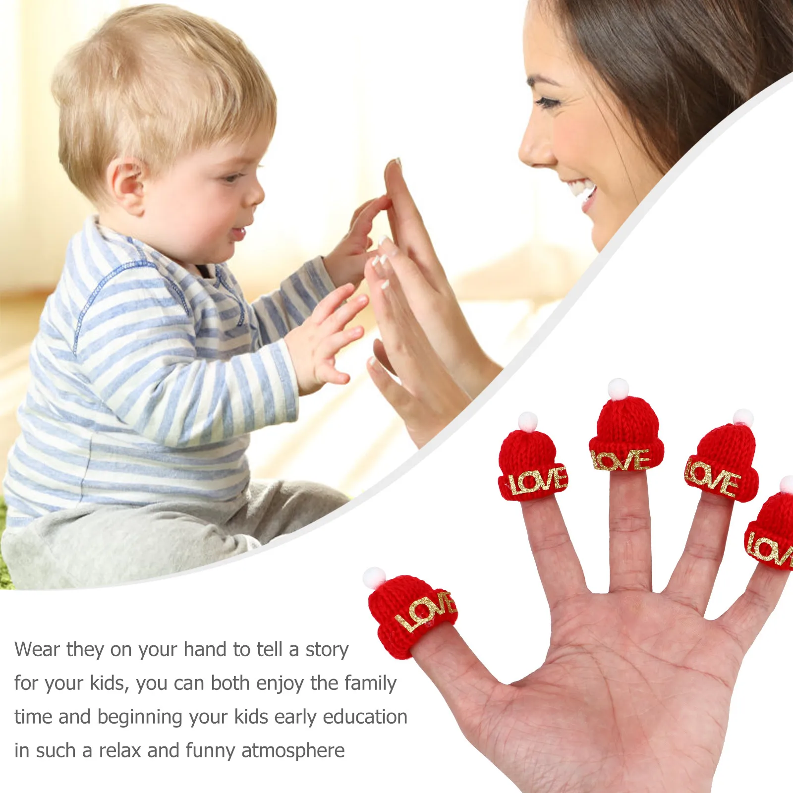 Juego de 10 Gorros Navideños Tejidos para Dedos con Diseño Creativo de Letras para el Aprendizaje Temprano de Niños e Interacción Padres-Hijos