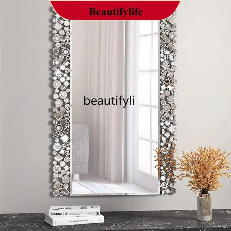 

F66 Customized glass mirror wooden frame vertical premium lens invisible makeup decorative mirror retro
