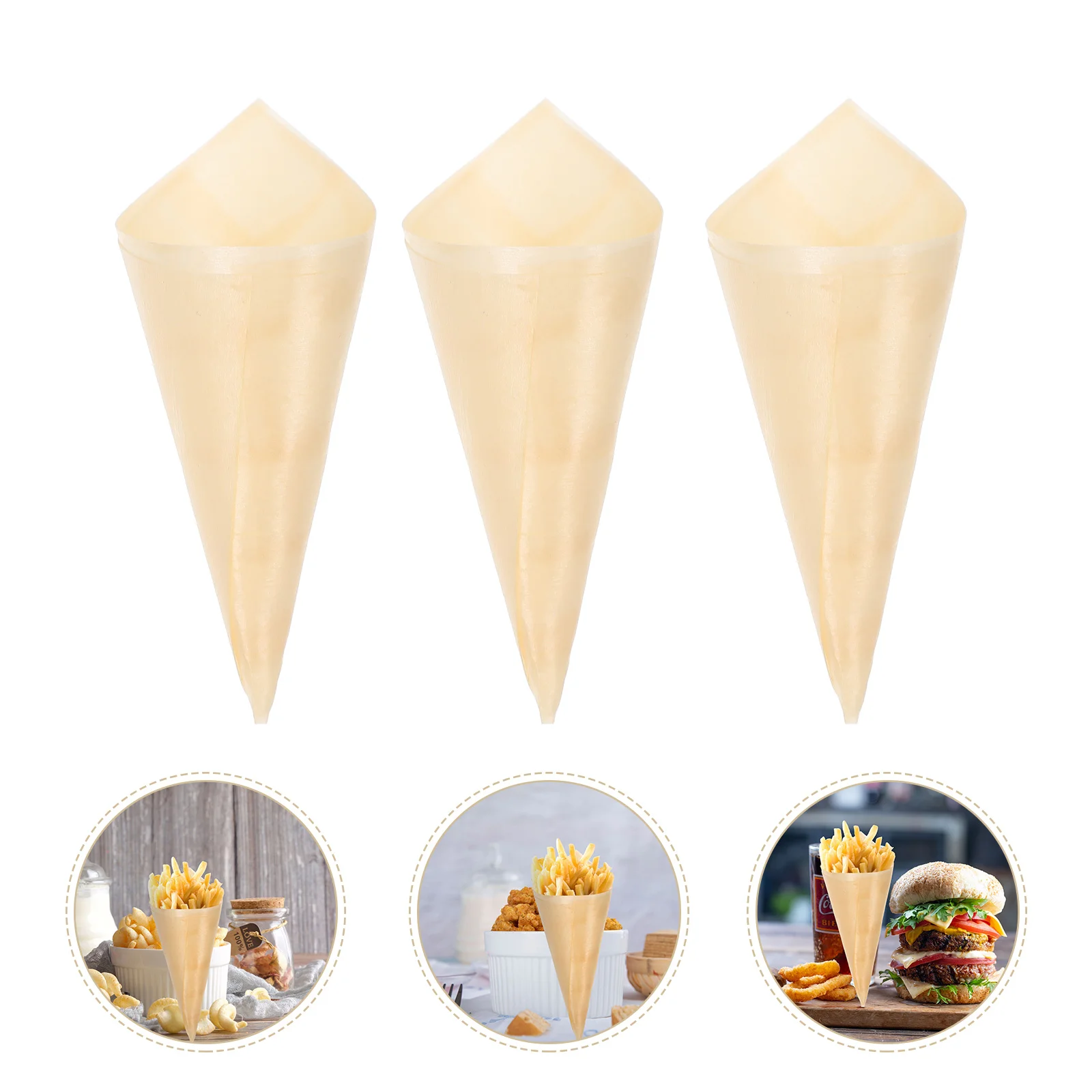 50 Pcs Wooden Reel Cup Holders Paper Cones for Food Popcorn Ice Cream Disposable Biodegradable Elegant Party Catering Decorative