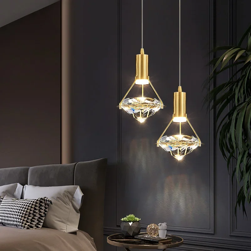 

Nordic luxury crystal chandelier bedroom bedside small chandelier post modern restaurant bar home decoration lighting fixtures