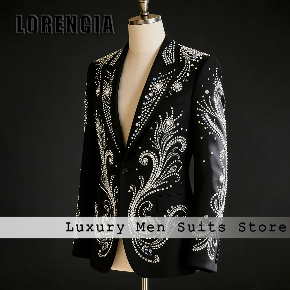 

Luxury Diamond Male Suits 2 Pieces Glitter Crystal Tuxedos Evening Party Outfit 2025 Customized Blazer Pants trajes para hombre