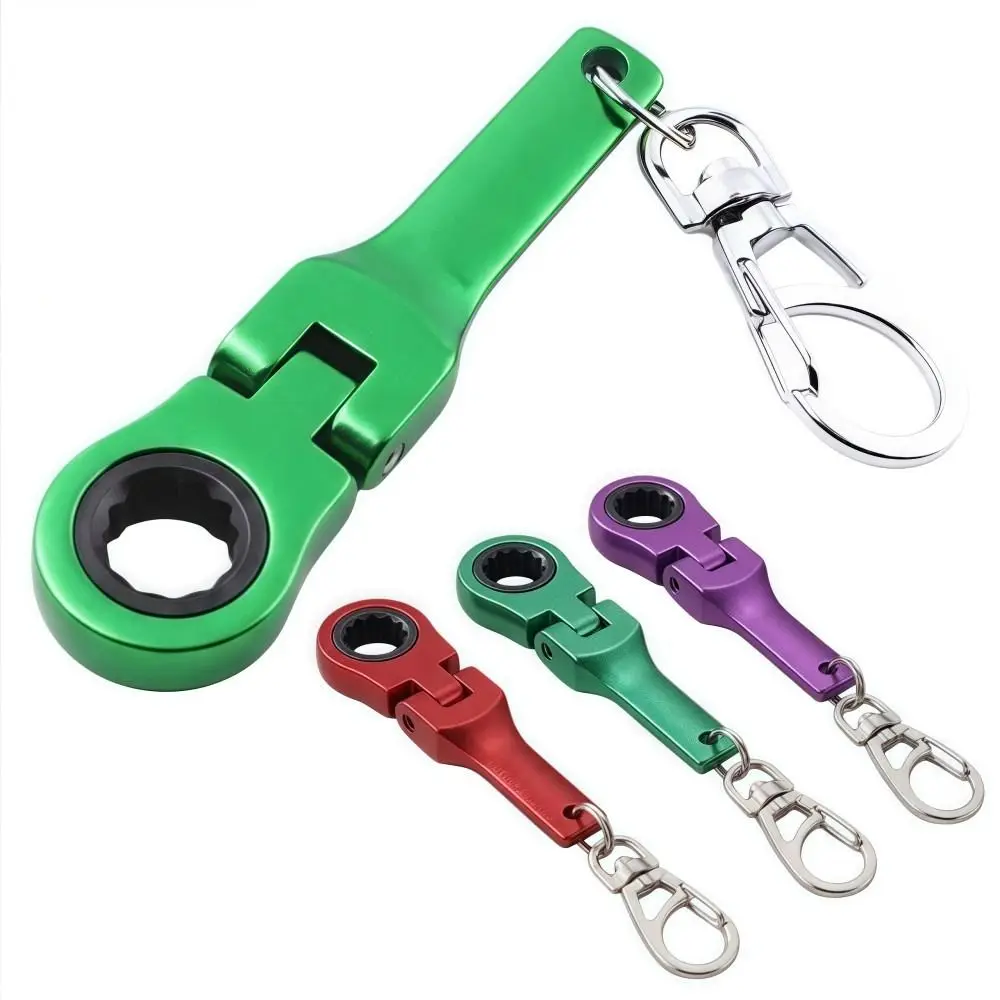Creativity 10mm Ratchet Wrench Metal Adjustable Racing Keychain Mini Shaped Multifunctional Wrench Key Ring Men's Gifts