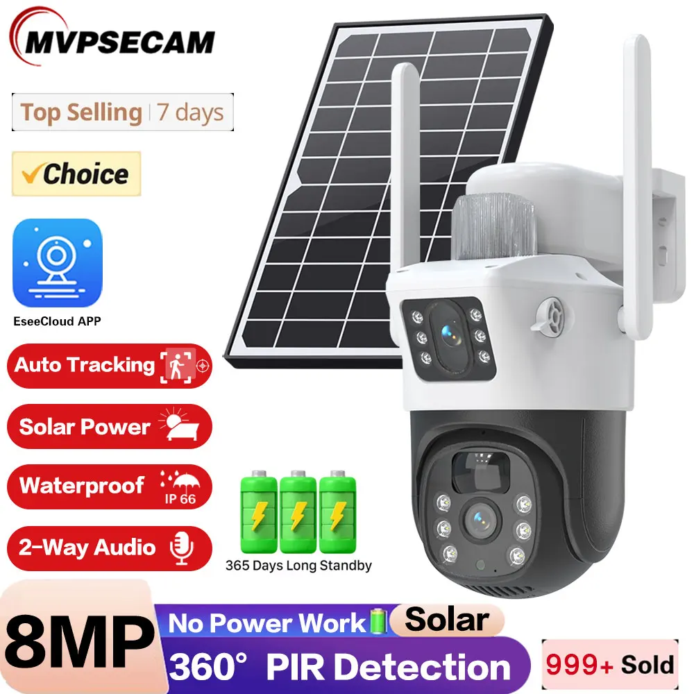 

8MP PTZ Solar Camera Wireless Outdoor PIR Human Detection Wifi Surveillance Camera Solar Panel 365 Days Standby Night Vision CAM