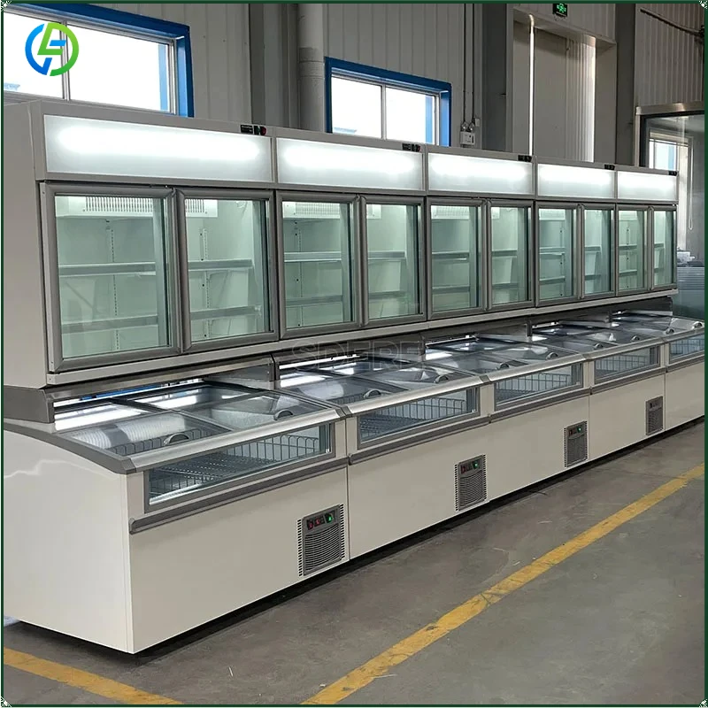 Supermarket Commercial Cooler Upright Fridge Glass Door Freezer Showcase Frozen Food Display Freezer FL Customized