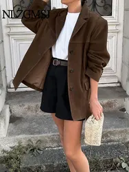 TRAF 2024 autunno donna stile retrò giacca in finta pelle scamosciata spessa manica lunga risvolto ufficio giacca da donna giacca Blazer sciolto