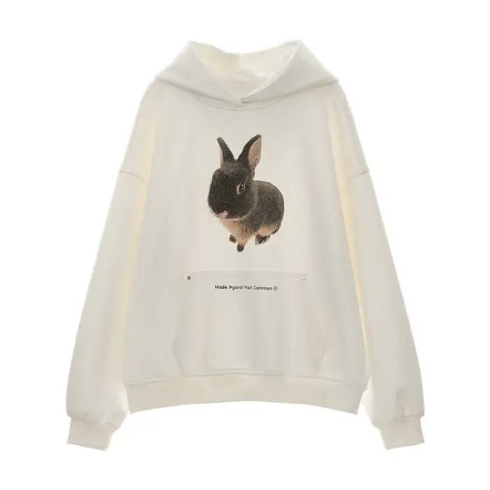 American Trendy Brand Rabbit Letter Print Cotton Pullover Hoodie Autumn New Casual All Match Unisex Sweatshirt Couple Y2k Top - view 6