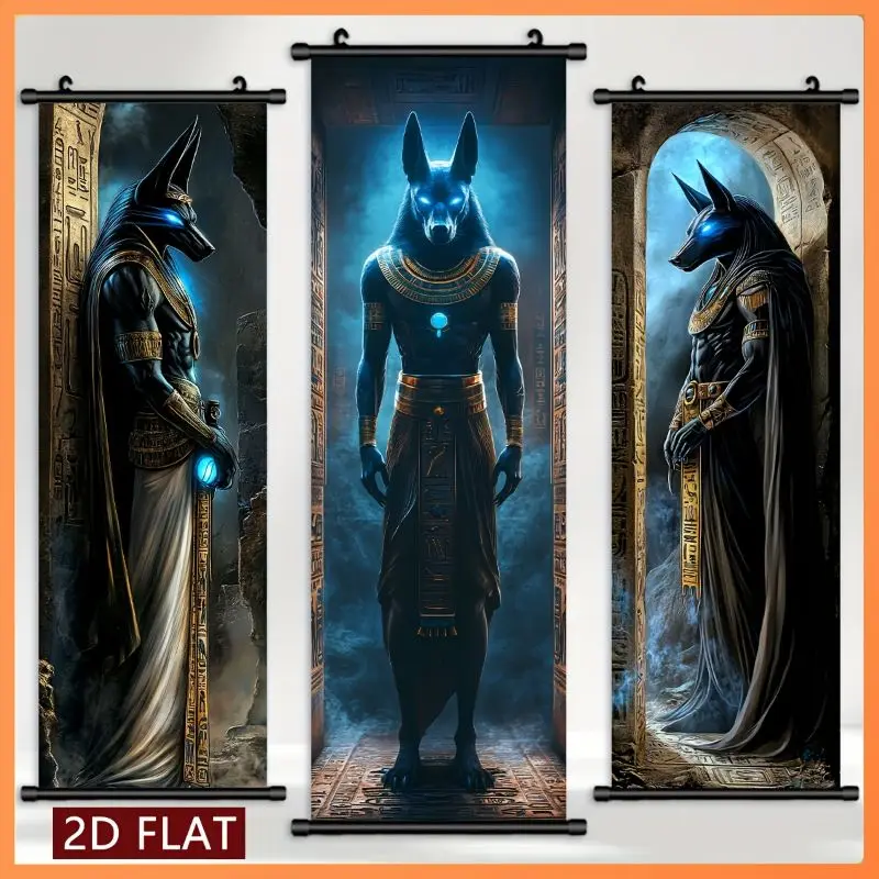 VIKAMA Egyptian Anubis Wall Tapestry Black Gold Jackal God Hieroglyph Scroll Art Home Decor Cozy Soft Durable Aesthetic Gift
