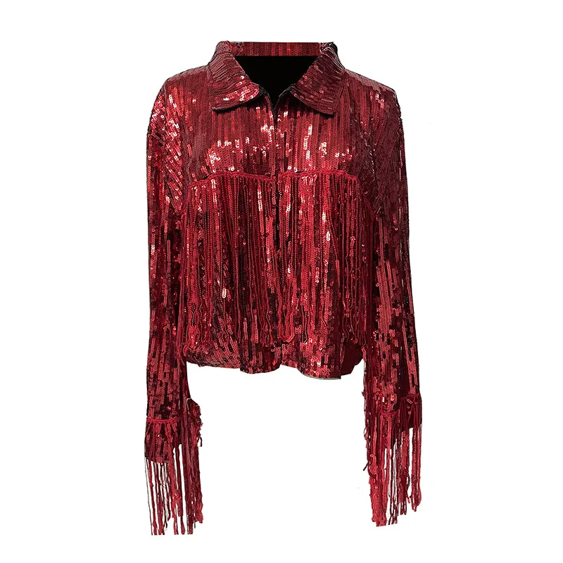 Sequin Tassel Jacket Women's Bar Nightclub Sports Jacket Leisure Sequin Tassel Women's Jacket