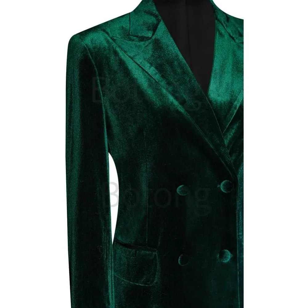 بدلة نسائية مخملية مكونة من قطعتين بدلة عمل مكتبية وطية صدر السترة مزدوجة الصدر وسروال بدلة عمل