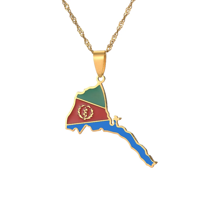 SONYA Eritrea Map Flag Pendant Thin Necklaces for Women Girls Gold Color  African Map of Eritrean stainless steel Jewelry