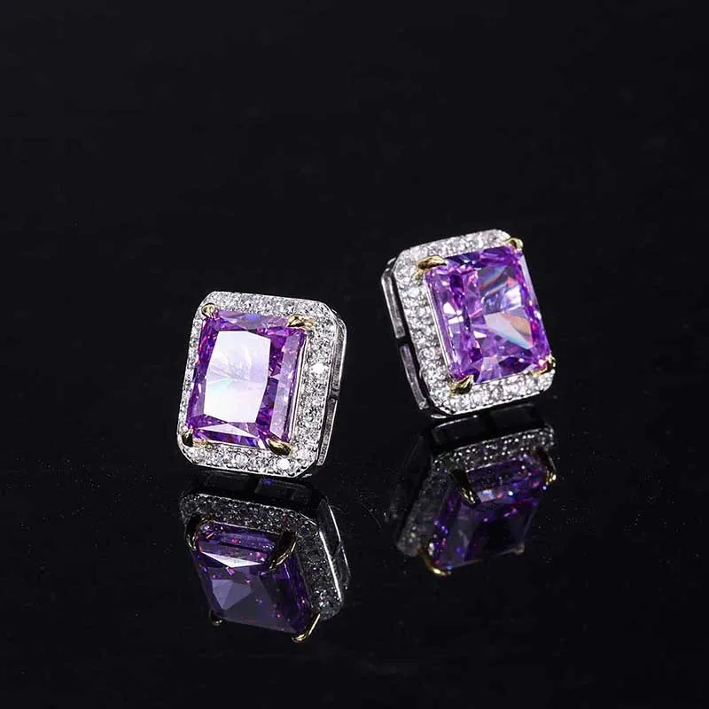 18K Gold Set with PT950 Platinum Popular High Carbon Diamond Purple Diamond Pendant Ring Ear Stud Set Decoration