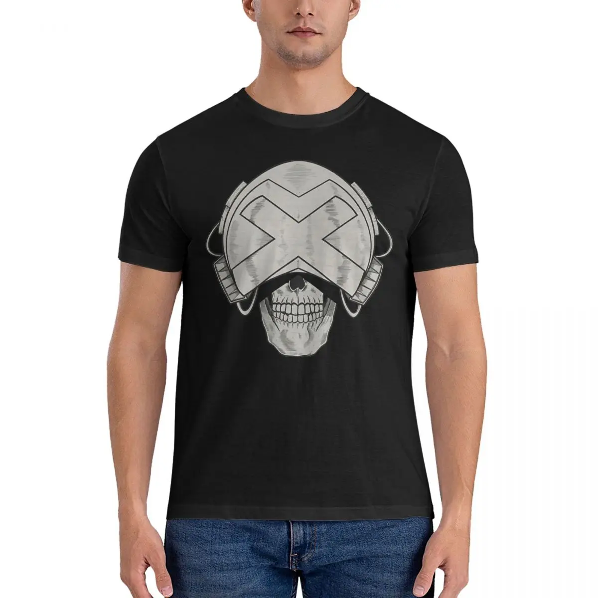 Camiseta con estampado de calavera para hombre, camisa de manga corta con cuello redondo, x-men Estilo Vintage de Disney, profesor de Marvel Comics, 100% algodón